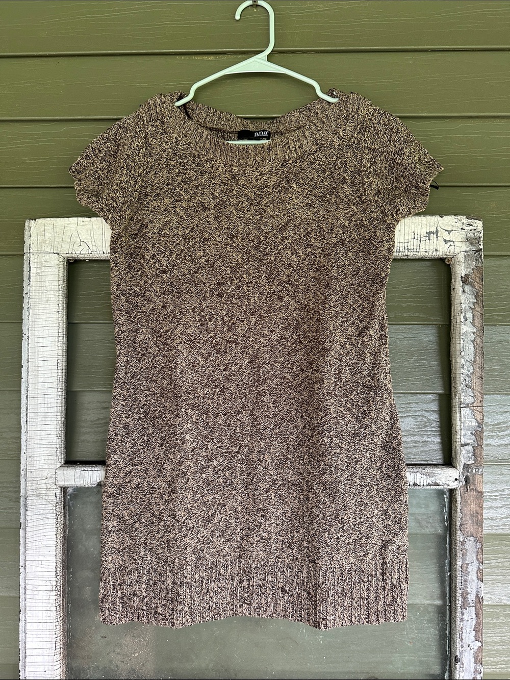 a.n.a Textured Short-Sleeve Knit Mini Dress - Brown Speckle